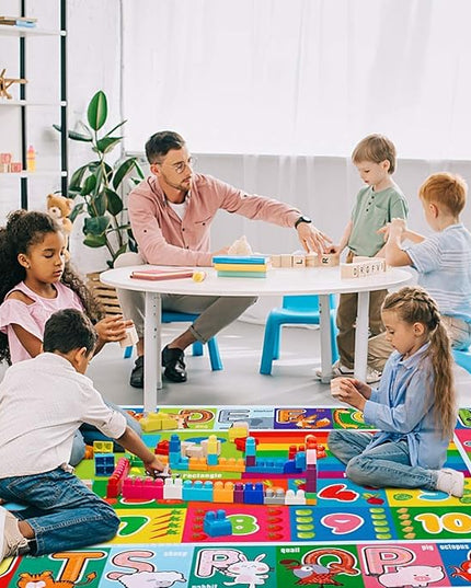 Playtime Collection ABC, Numbers and Shapes Educational Area Rug Soft Toddlers Kids Play Rug Mat Learning Mat for Classroom Bedrooms 78x59 Inch - LeafyLoom