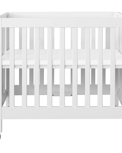 Babyletto Origami Mini Portable Crib Folding with Wheels in White, 2 Adjustable Mattress Positions, Greenguard Gold Certified - LeafyLoom