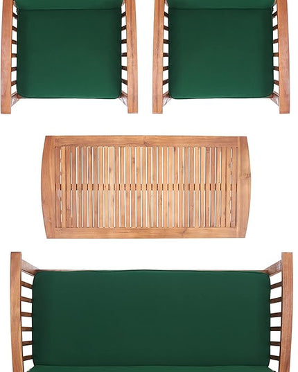 SAFAVIEH Outdoor Collection Rocklin Natural/ Green Cushion 4-Piece Conversation Patio Set - LeafyLoom