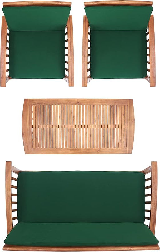 SAFAVIEH Outdoor Collection Rocklin Natural/ Green Cushion 4-Piece Conversation Patio Set - LeafyLoom