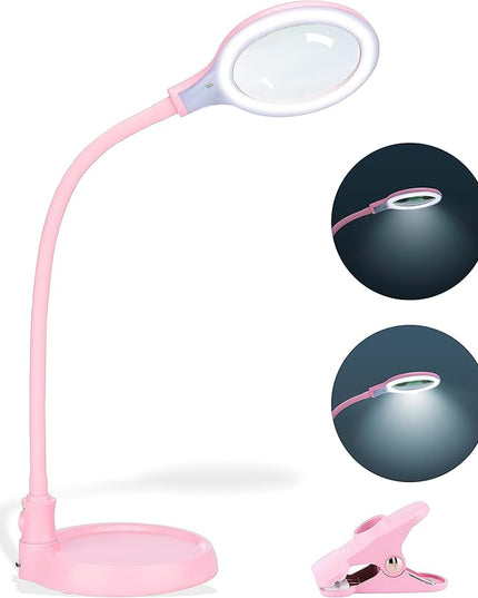 5X Magnifying Lamp，Lighted Magnifying Glass with Light and Stand Hands Free, Desk Magnifying Light, LED Magnifier Work Lamp for Women, Ladies, Kids Reading. - LeafyLoom