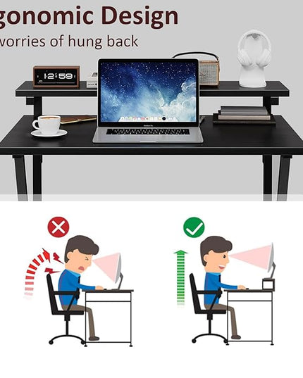 COTUBLR Small Desk, 27.5 Inch Small Computer Desk for Small Spaces, Computer Desk with Adjustable Monitor Stand, Compact Desk with Storage, Tiny Desk Study Desk for Bedroom Home Office, Black - LeafyLoom