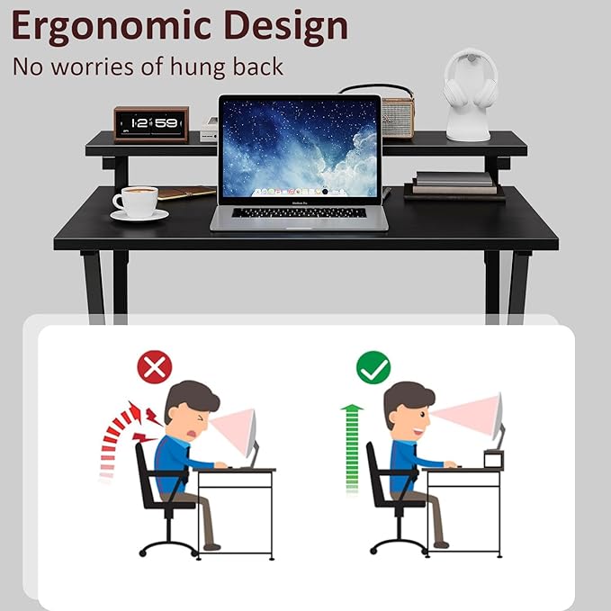 COTUBLR Small Desk, 27.5 Inch Small Computer Desk for Small Spaces, Computer Desk with Adjustable Monitor Stand, Compact Desk with Storage, Tiny Desk Study Desk for Bedroom Home Office, Black - LeafyLoom