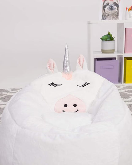 Posh Creations Cute Soft and Comfy Bean Bag Chair for Kids, Large, Animal - White Unicorn - LeafyLoom