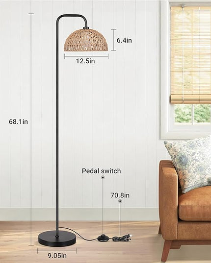 PARTPHONER Rattan Floor Lamp, 68'Standing Lamp for Living Room with 3 Color Temperatures Adjustable Tall Reading Lamp for Bedroom Office, Bulb Include - LeafyLoom