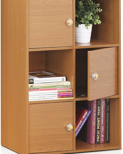 Furinno Pasir 3-Tier Shelf with 3 Door/Round Handle, Light Cherry - LeafyLoom