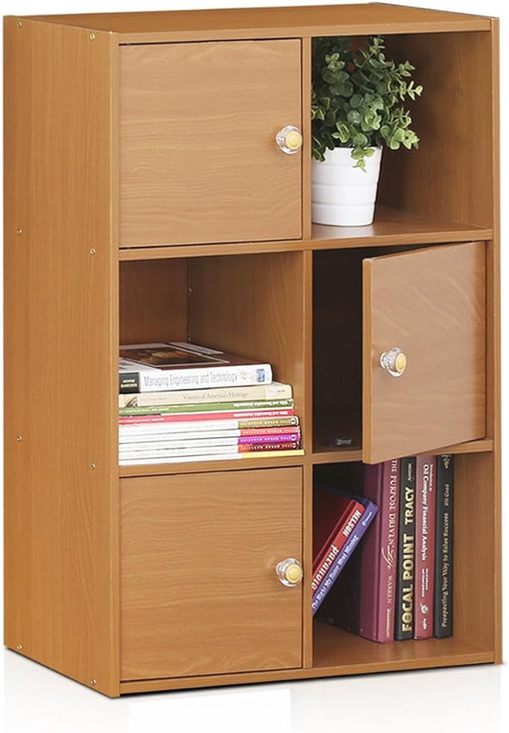 Furinno Pasir 3-Tier Shelf with 3 Door/Round Handle, Light Cherry - LeafyLoom