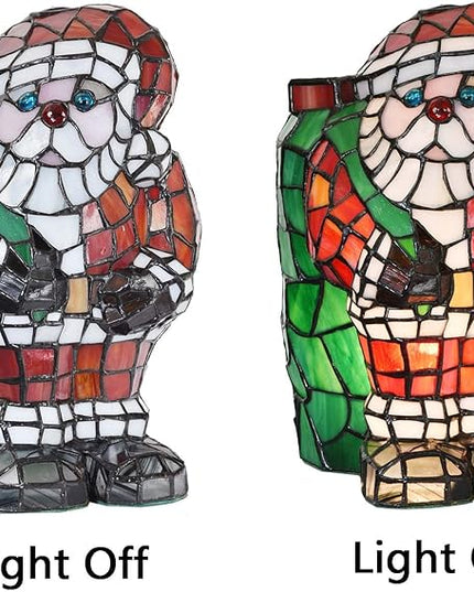 Bieye L10830 Christmas Santa Claus Table Lamp LED Bulb Included Tiffany Style Stained Glass Night Light for Home Décor (7.75" L x 9.25" D x 13" H) - LeafyLoom