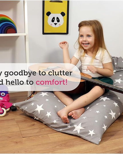 stuffed animal storage, bean bag chairs for kids, 100% Cotton Washable plush animal storage. room organization for stuff animal, Linens, Quilts & Pillows | Triangular | Twinkle Twinkle - LeafyLoom