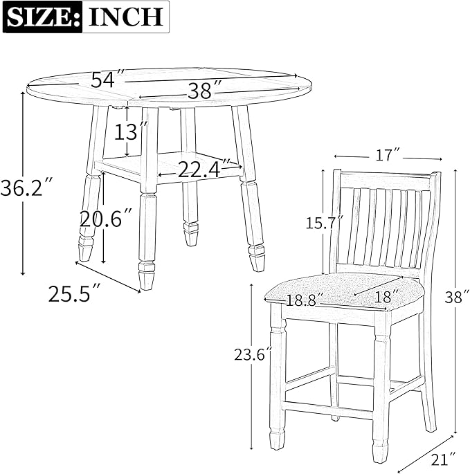 NicBex Dining Room Table Set for 4 Breakfast Nook Table Set 5-Piece Counter Height Dining Table Set in 2 Table Sizes with 4 Folding Leaves and 4 Upholstered Chairs for Dining Room, Gray+Beige - LeafyLoom