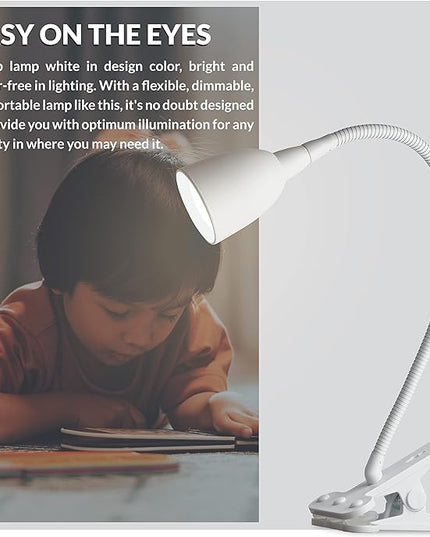 Newhouse Lighting NHCLP-OL-WH Olivia LED Clamp Light Desk Lamp with Flexible Gooseneck, 3 Brightness Levels & 3 Color Modes, White - LeafyLoom