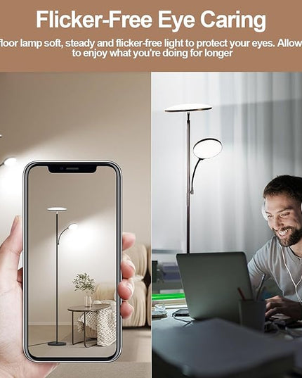 2024 New Floor Lamp, 44W 4500LM Super Bright LED Floor Lamp for Living Room, Remote Floor Lamp with Reading Light, Dimmable Modern Stand Tall Lamp for Bedroom Office - LeafyLoom