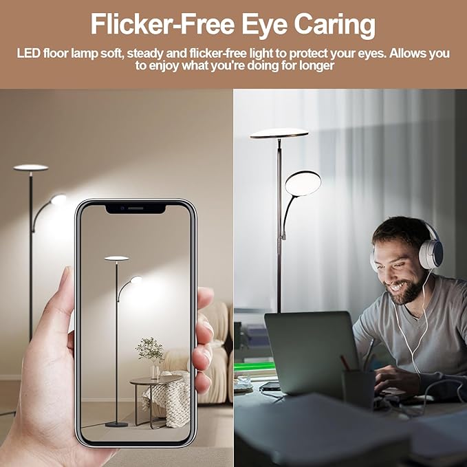 2024 New Floor Lamp, 44W 4500LM Super Bright LED Floor Lamp for Living Room, Remote Floor Lamp with Reading Light, Dimmable Modern Stand Tall Lamp for Bedroom Office - LeafyLoom