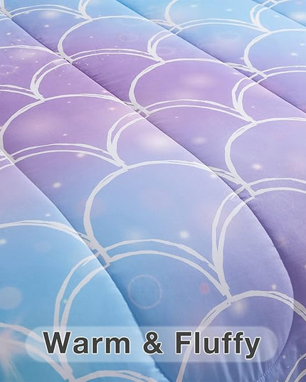 beeweed 3 Piece Kid Comforter Set Queen Size, Colorful Scale Bedding Set for Teen Boys Girls - LeafyLoom