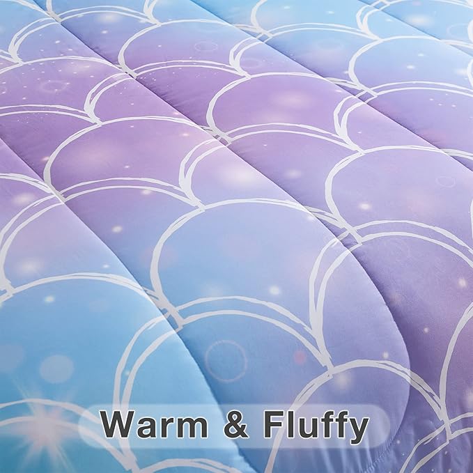 beeweed 3 Piece Kid Comforter Set Queen Size, Colorful Scale Bedding Set for Teen Boys Girls - LeafyLoom