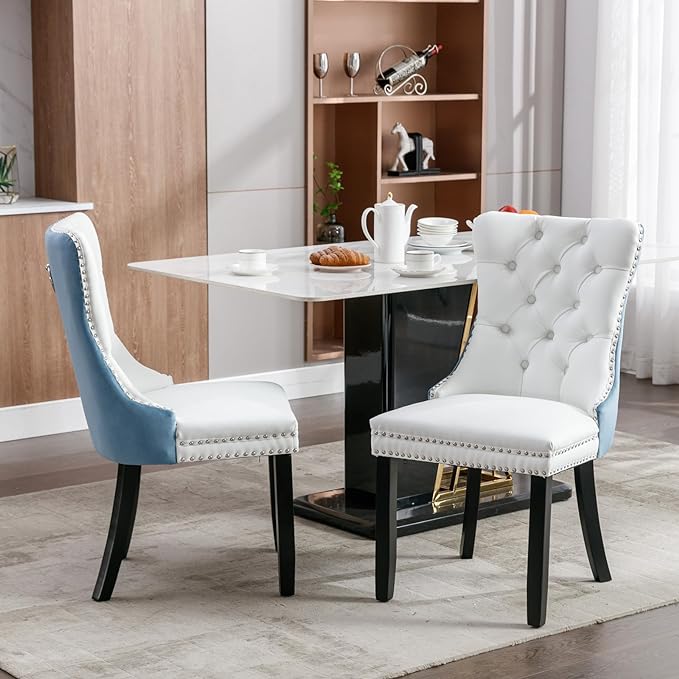 NicBex Haerin-SD-00106-LWJ Dining Chairs, 25.5"x19.7"x37.5", White and Blue - LeafyLoom