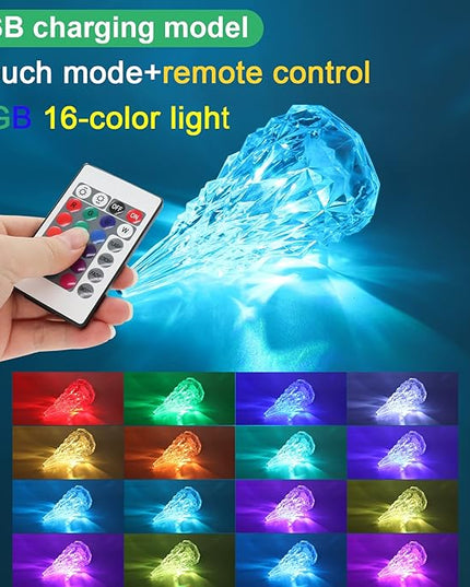 Iceberg Shape Crystal Touch Lamp RGB Tablelamp Night Light, Colorful Remote Control USB Rechargeable Dimmable Creative Lovely Gift Bedside Lights for Home Bedroom Decor - LeafyLoom