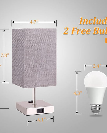Dott Arts Small Table Lamp for Bedroom Set of 2,2700K 4000k 5000K Nightstand Lamps with AC Outlets，Minimalist Bedside Lamp with Square Shade,Night Light Lamp for Living Room Kids Room Office(Nickle) - LeafyLoom