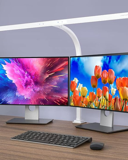 Quntis LED Desk Light, 31.5'' Super Bright Wide Desk Lamps for Home Office, 20W Dimmable 5 Brightness & 4 Color Architect Clamp Task Lamp, Flexible Gooseneck Office Light for Monitor Workbench Studio - LeafyLoom
