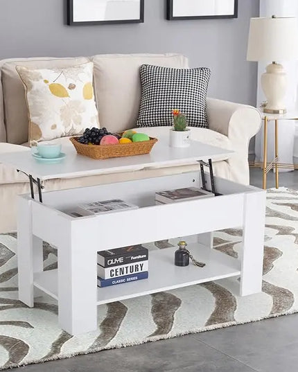 FDW Lift Top Coffee Table with Hidden Compartment and Storage Shelf Wooden Lift Tabletop for Home Living Room Reception Room Office (White) - LeafyLoom