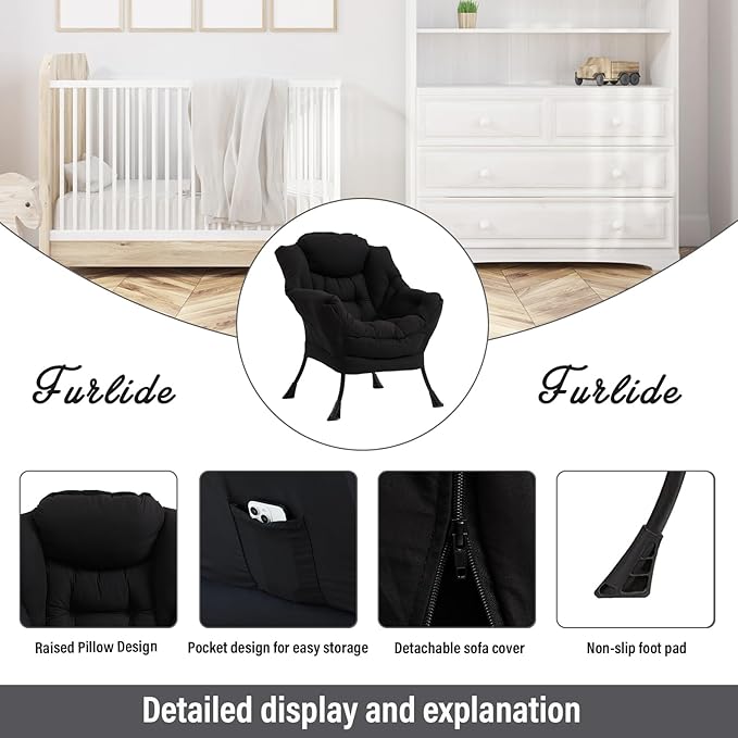 Lazy Chair with Ottoman, Modern Chair with Folding Footrest, Lounge Accent Chair, Comfortable Reading Chair (Peach Black) - LeafyLoom