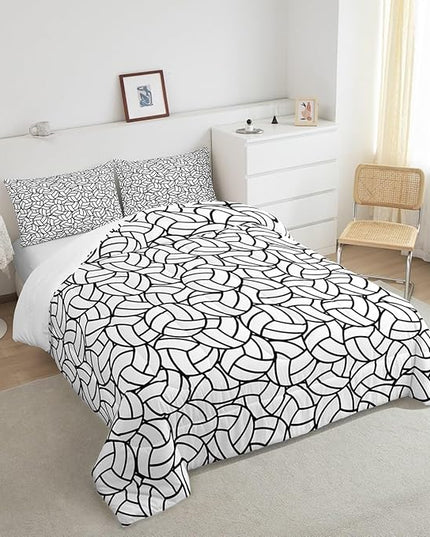 Feelyou Twin Size Volleyball Bedding Set Boys Girls Sports Game Comforter Set for Kids Women Men Ultra Soft Volleyball Player Comforter Black White Duvet Set Room Decor Quilt Set - LeafyLoom