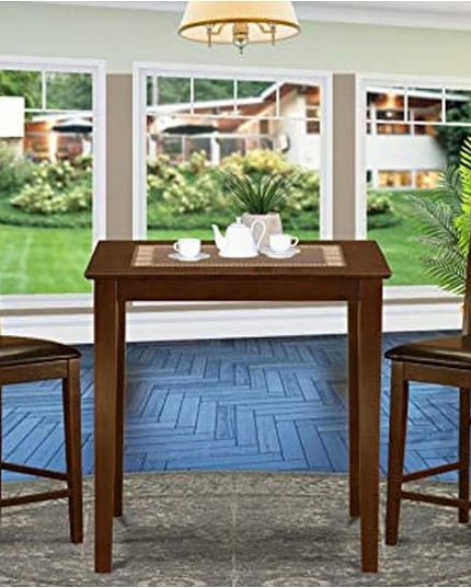 East West Furniture VERN3-MAH-LC Vernon 3 Piece Kitchen Counter Height Dining Set Contains a Square Pub Table and 2 Faux Leather Upholstered Chairs, 36x36 Inch - LeafyLoom