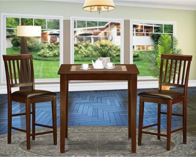 East West Furniture VERN3-MAH-LC Vernon 3 Piece Kitchen Counter Height Dining Set Contains a Square Pub Table and 2 Faux Leather Upholstered Chairs, 36x36 Inch - LeafyLoom