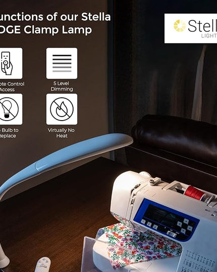 Stella Edge Premium 10W LED Desk Clamp Task Lamp - White - Adjustable Dimmable Low Vision Light - Macular Degeneration Lighting - Hobby Crafting Sewing - LeafyLoom