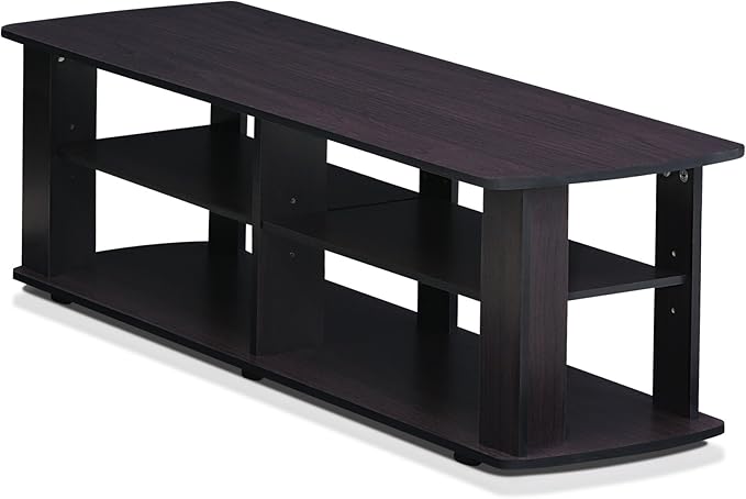Furinno Nelly Entertainment Center TV Stand, Short 43.3"(W) x13.4(H) x13.1(D), Dark Walnut - LeafyLoom