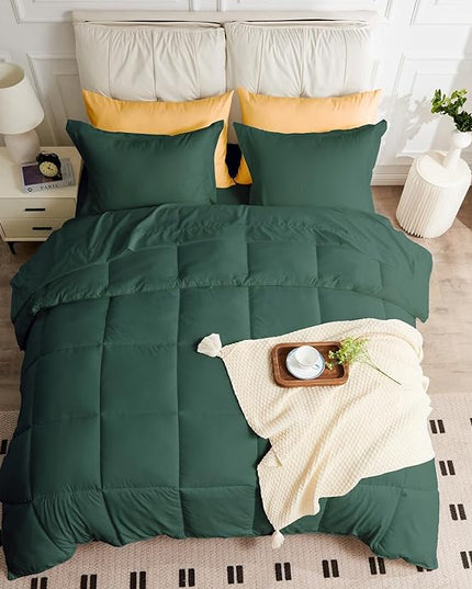 California King Size Comforter Set - 3 Pieces, 1 Reversible Comforter and 2 Pillowcases,Soft Quilted Warm Fluffy Cooling Bedding for All Season,Green - LeafyLoom