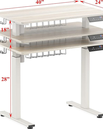 SHW Memory Preset Electric Height Adjustable Standing Desk, 40 x 24 Inches, Maple - LeafyLoom