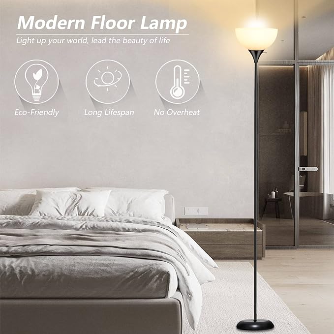 Standing Lamp, Led Floor Lamps for Living Room, Drop-resistant White Lampshade, Rotary Switch, Industrial Metal Tall Lamp for Living Room Bedroom Study Office kid’s room - LeafyLoom