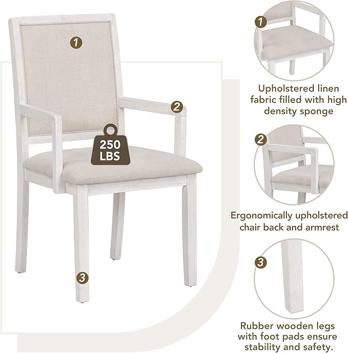 RITSU 5 Piece Retractable Butterfly Leaf Table Set, Sectional Two Sizes, Round to Oval Convertible, with 4 Upholstered Dining Chairs and Armrests for Living Room, Kitchen,Brown&White, 57.7inch - LeafyLoom