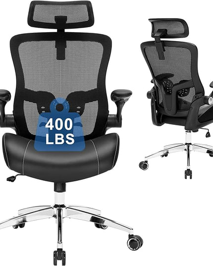 Big and Tall Office Chair, 400lbs Heavy Duty Ergonomic Desk Chair with Soft 3D Modeling Foam Cushion Home Office Desk Chairs with Adjustable Headrest Seat Height Executive Computer Task Chair - LeafyLoom