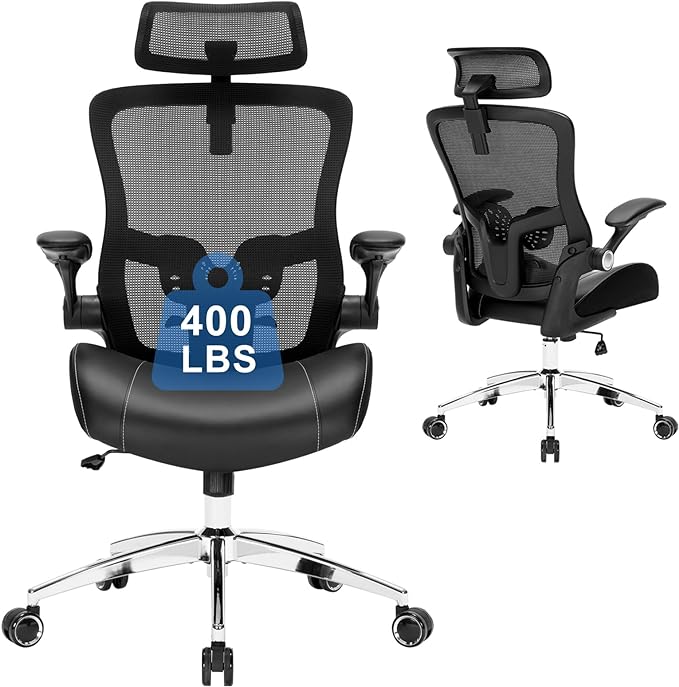 Big and Tall Office Chair, 400lbs Heavy Duty Ergonomic Desk Chair with Soft 3D Modeling Foam Cushion Home Office Desk Chairs with Adjustable Headrest Seat Height Executive Computer Task Chair - LeafyLoom