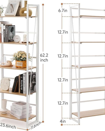 No-Assembly Folding Bookshelf Storage Shelves 5 Tiers Foldable Vintage Multifunctional Plant Flower Stand Storage Rack Shelves Bookcase for Home Office, White - LeafyLoom