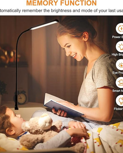 LED Desk Lamp, Swing Arm Table Lamp with Clamp, Flexible Gooseneck Task Lamp, Eye-Caring Architect Desk Light, 3 Modes 10 Brightness Levels, Memory Function Desk Lamps for Home Office, 12W - LeafyLoom