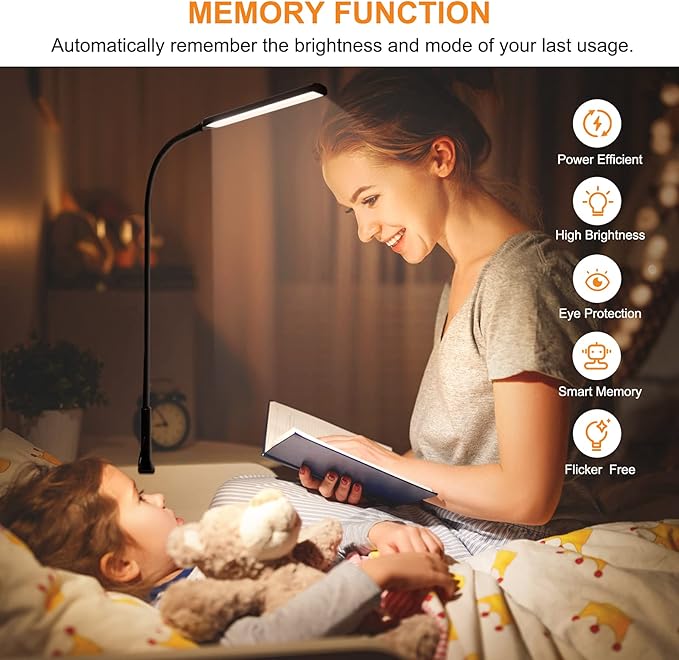 LED Desk Lamp, Swing Arm Table Lamp with Clamp, Flexible Gooseneck Task Lamp, Eye-Caring Architect Desk Light, 3 Modes 10 Brightness Levels, Memory Function Desk Lamps for Home Office, 12W - LeafyLoom