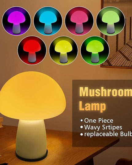 Milk White Mushroom lamp, Murano style retro design,Glass desk lamp with RGB 16 Color gradient dimmable LED bulbs, bedroom bedside bedside lamp, perfect home decoration.(LED Bulb Included) - LeafyLoom