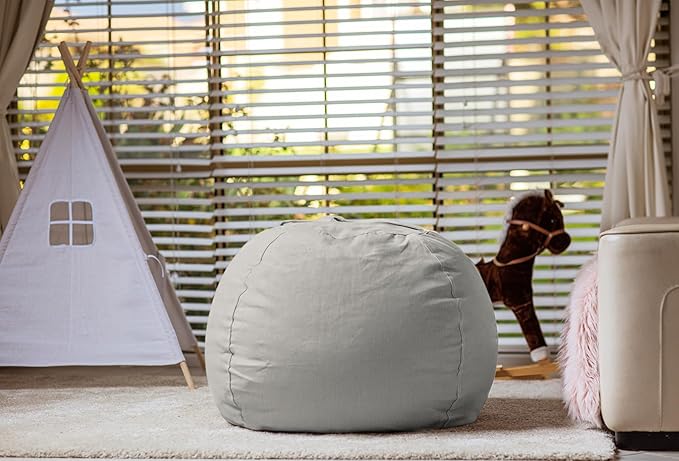 Wekapo Stuffed Animal Storage Bean Bag Chair Cover for Kids | Stuffable Zipper Beanbag for Organizing Children Plush Toys Large Premium Cotton Canvas (Solid Grey, X-Large) - LeafyLoom
