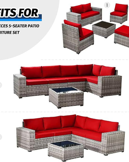 ClawsCover 11Pack Outdoor Seat and Back Cushions Replacement Covers Fit for 5-Seater 6Pieces Wicker Rattan Patio Furniture Conversation Set Sectional Couch Chairs,Red-Included Cover Only - LeafyLoom