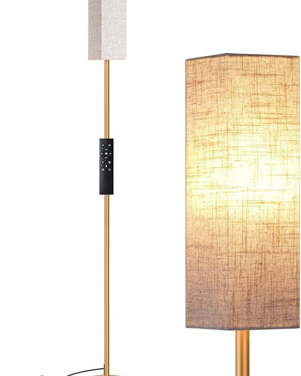 EDISHINE Modern Corner Floor Lamp with Remote, Stepless Dimmable Minimalist Reading Lamp, 65" Tall Pole Lamp for Living Room, Bedroom, Office, 9W LED Bulb Included (Gold) - LeafyLoom