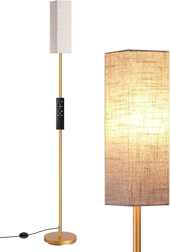 EDISHINE Modern Corner Floor Lamp with Remote, Stepless Dimmable Minimalist Reading Lamp, 65" Tall Pole Lamp for Living Room, Bedroom, Office, 9W LED Bulb Included (Gold) - LeafyLoom