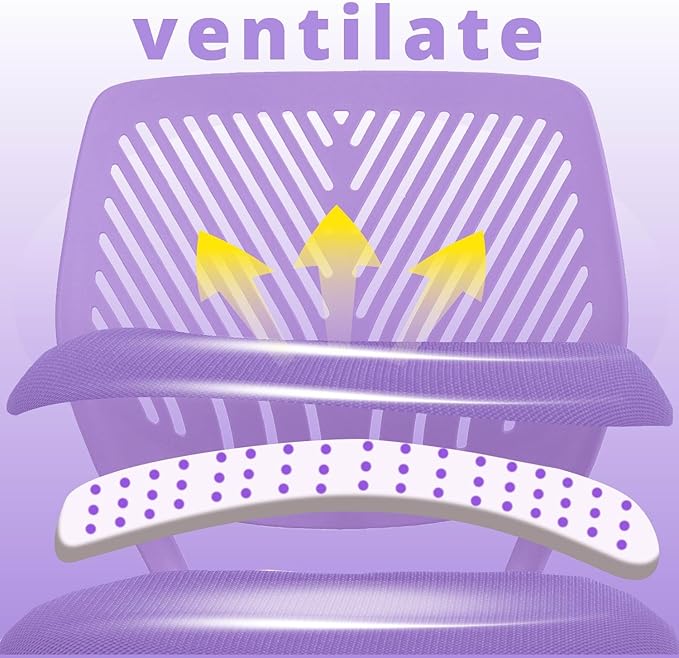 FurnitureR Teens Girls Task Chair 360 Swivel, Low Mid PP Mesh Back Fabric Seat, Height Adjustable, Rolling Castor, W15.7inces x D15.2inces x H29.5-34.2inches (Purple) - LeafyLoom