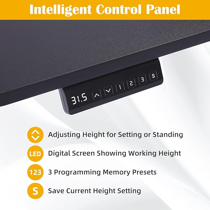 Electric Height Adjustable Desk, 48x24 Sit Stand Desk with Splice Board, Gaming Desk with Memory Presets, Black Steel Frame & Black Board - LeafyLoom