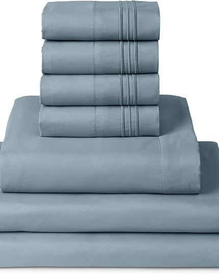 Mellanni Split King Sheets Set - 7 PC Iconic Collection Bedding Sheets & Pillowcases - Ultra Soft, Cooling Bed Sheets - Deep Pocket up to 16 inch - 7 PC (Split King, Spa Blue w/Extra Pillow Cases) - LeafyLoom