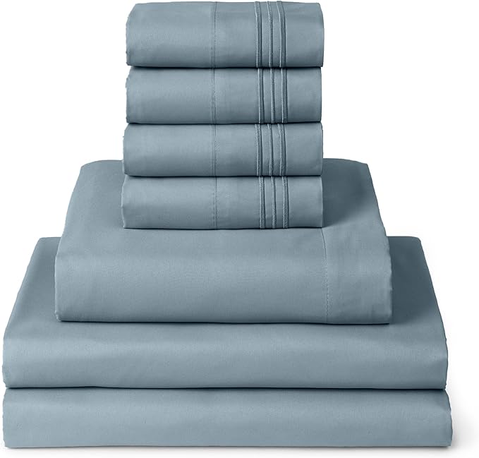Mellanni Split King Sheets Set - 7 PC Iconic Collection Bedding Sheets & Pillowcases - Ultra Soft, Cooling Bed Sheets - Deep Pocket up to 16 inch - 7 PC (Split King, Spa Blue w/Extra Pillow Cases) - LeafyLoom