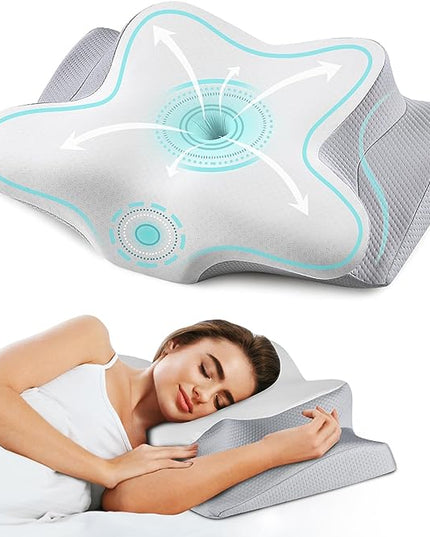 Neck Pillow Cervical Memory Foam Pillows for Pain Relief Sleeping, Ergonomic Pillow for Shoulder Pain, Orthopedic Contour Bed Pillow for Side, Back & Stomach Sleepers with Cooling Pillowcase - LeafyLoom