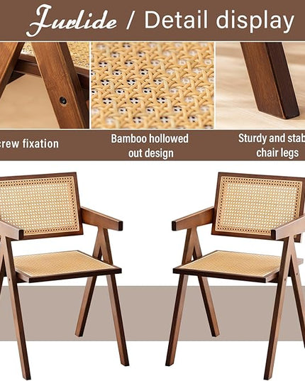 Rattan Accent Chairs, Modern Mid Century Dining Chairs Set of 2, Comfy Armchairs, Outdoor Rattan Chairs with Armrest for Bedroom Living Room Reading Room Dining Kitchen, Brown - LeafyLoom